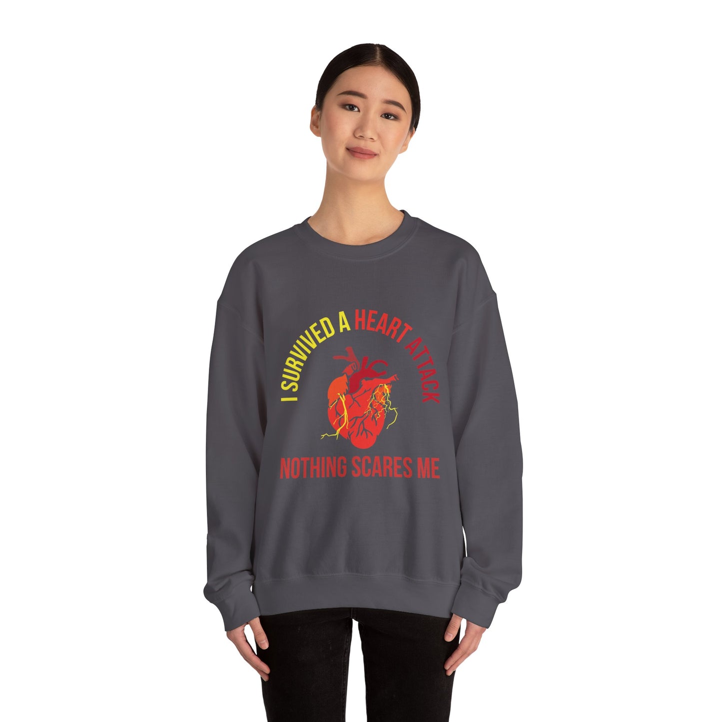 "I Survived A Heart Attack...Nothing Scares Me" Heavy Blend™ Crewneck Sweatshirt (Unisex)