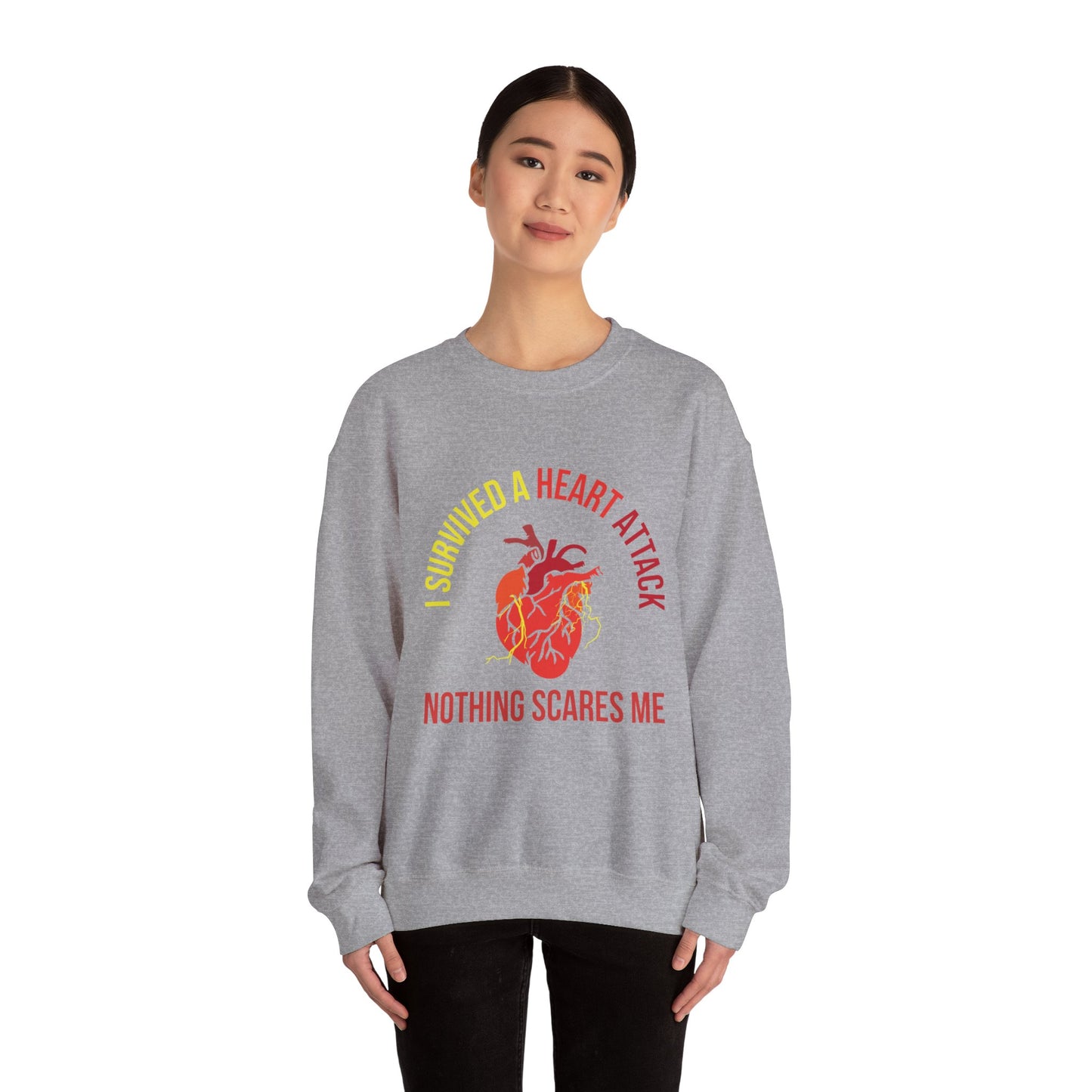 "I Survived A Heart Attack...Nothing Scares Me" Heavy Blend™ Crewneck Sweatshirt (Unisex)
