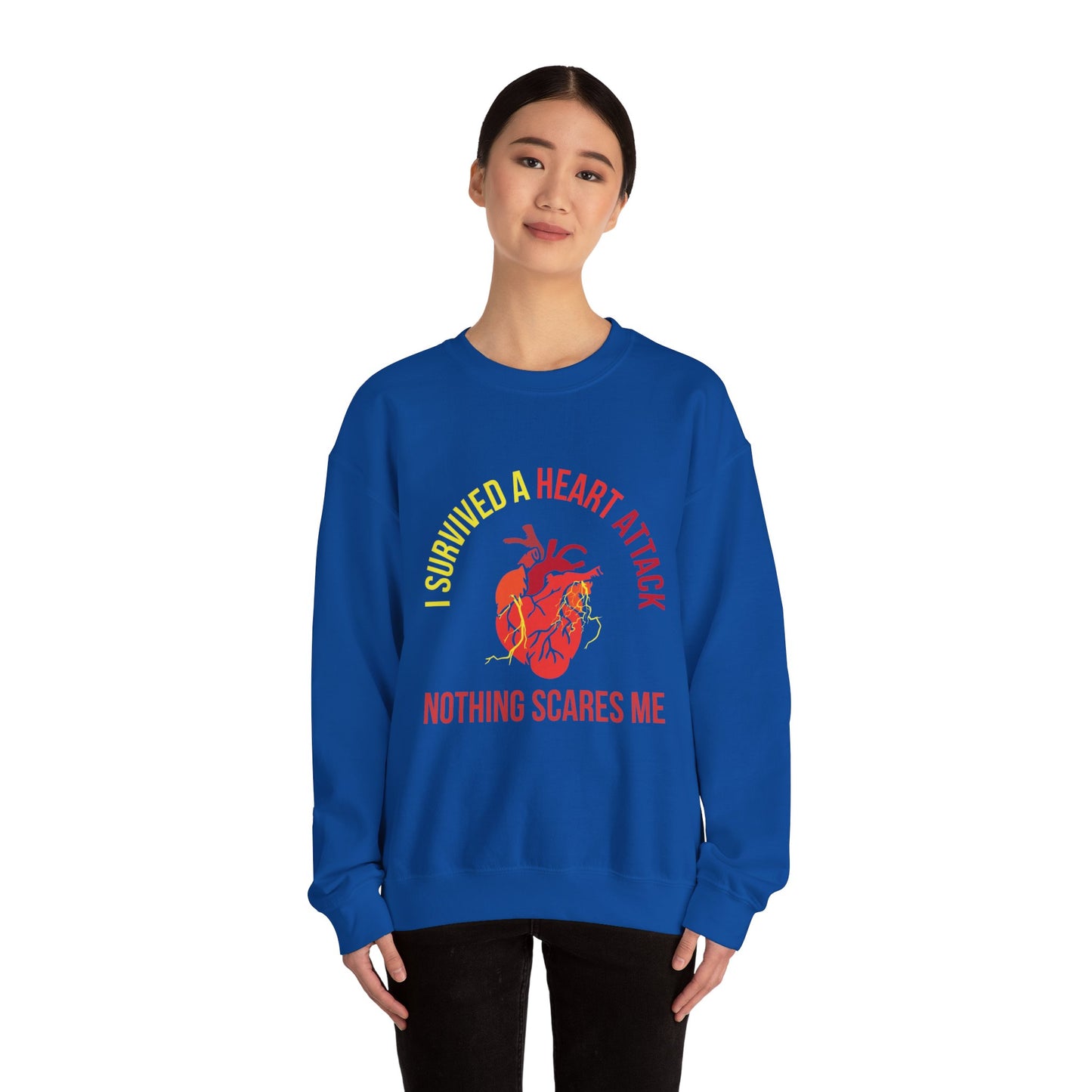 "I Survived A Heart Attack...Nothing Scares Me" Heavy Blend™ Crewneck Sweatshirt (Unisex)