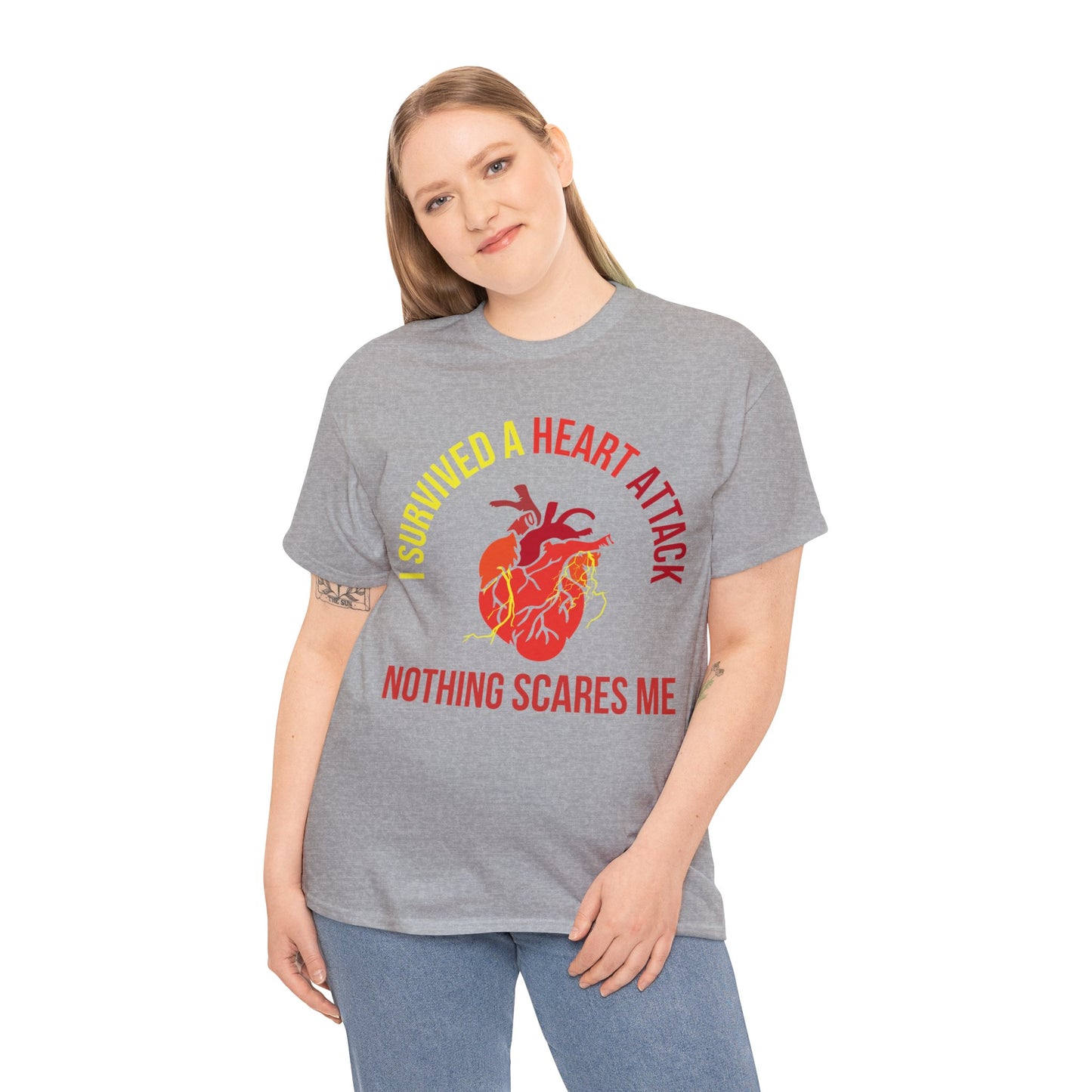 "I Survived a Heart Attack...Nothing Scares Me" 100% Cotton T-Shirt (Unisex)