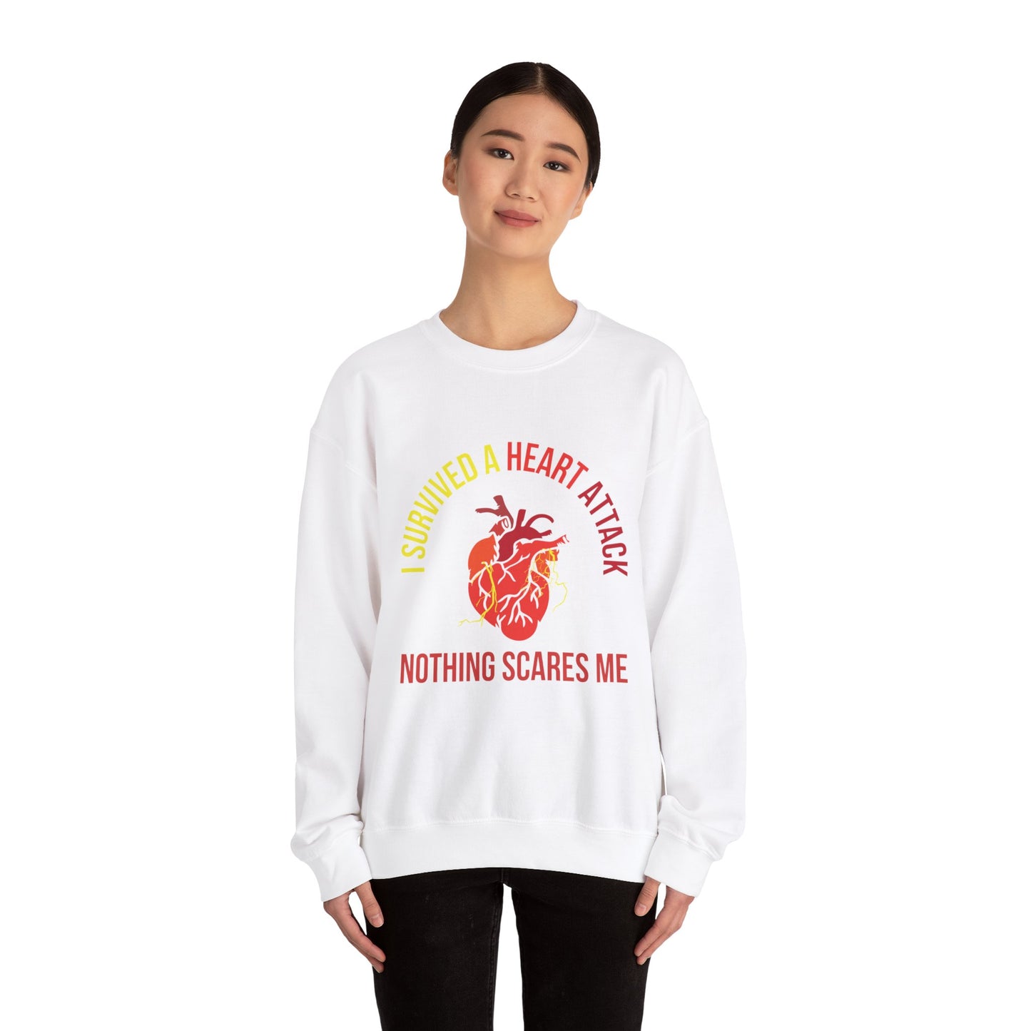 "I Survived A Heart Attack...Nothing Scares Me" Heavy Blend™ Crewneck Sweatshirt (Unisex)