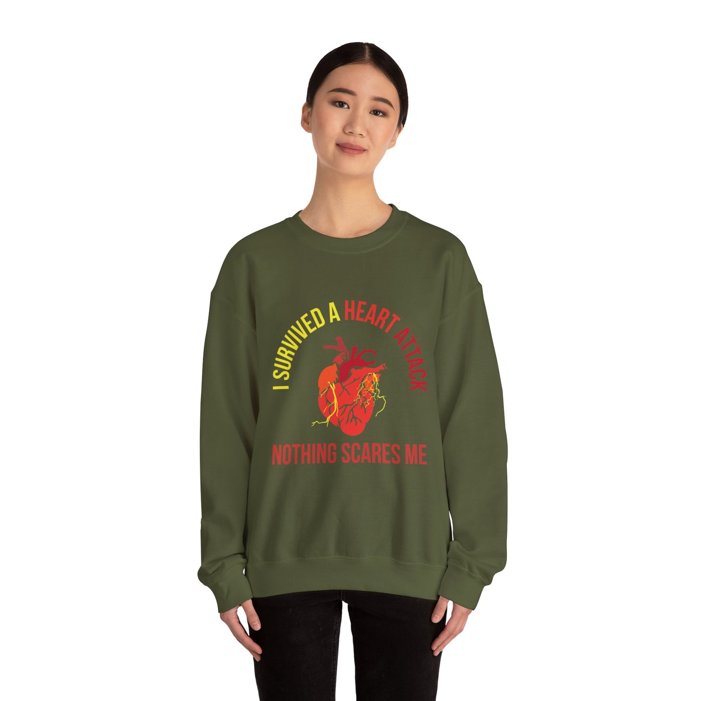 "I Survived A Heart Attack...Nothing Scares Me" Heavy Blend™ Crewneck Sweatshirt (Unisex)