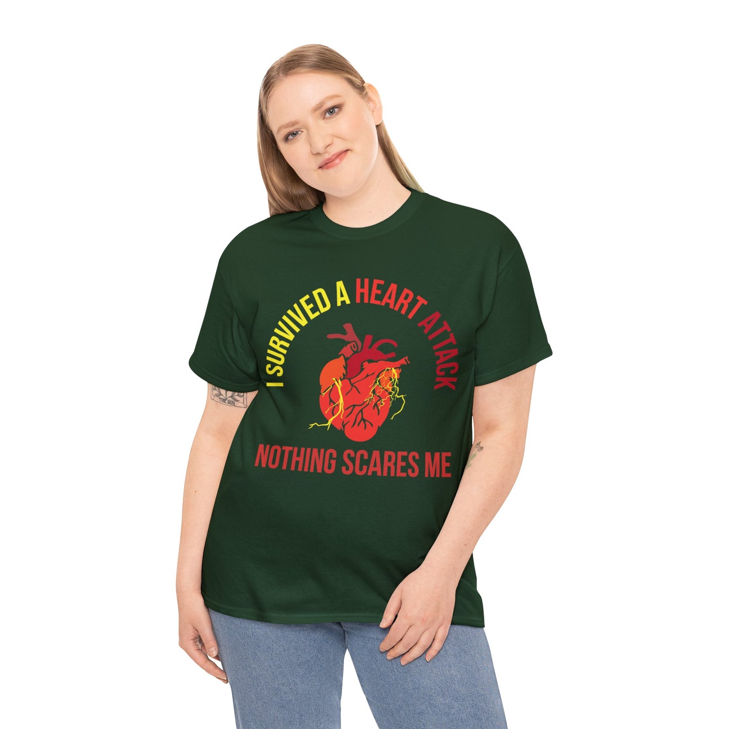 "I Survived a Heart Attack...Nothing Scares Me" 100% Cotton T-Shirt (Unisex)
