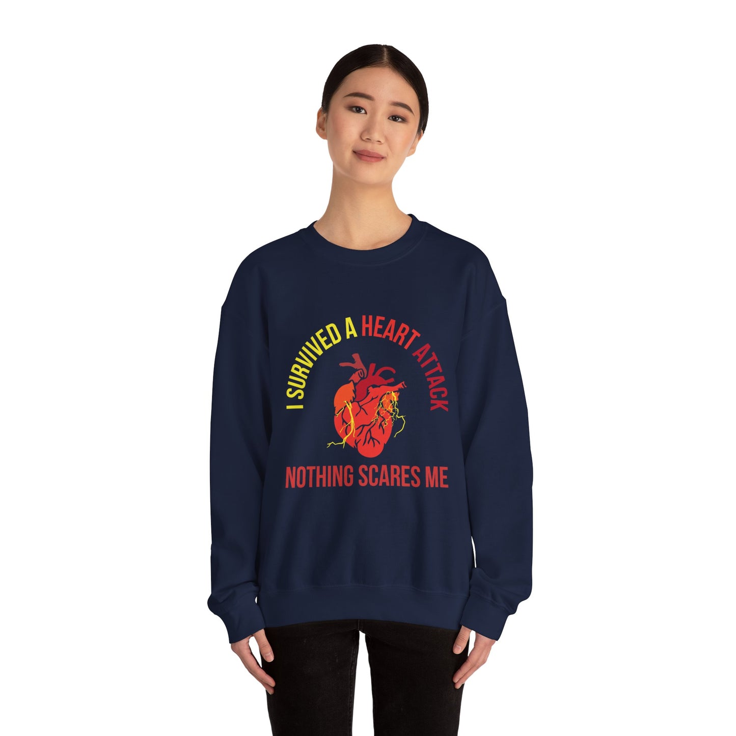 "I Survived A Heart Attack...Nothing Scares Me" Heavy Blend™ Crewneck Sweatshirt (Unisex)
