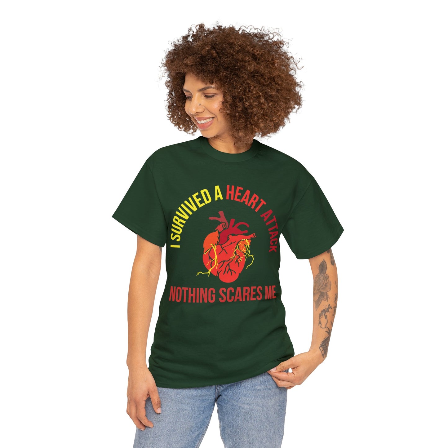 "I Survived a Heart Attack...Nothing Scares Me" 100% Cotton T-Shirt (Unisex)