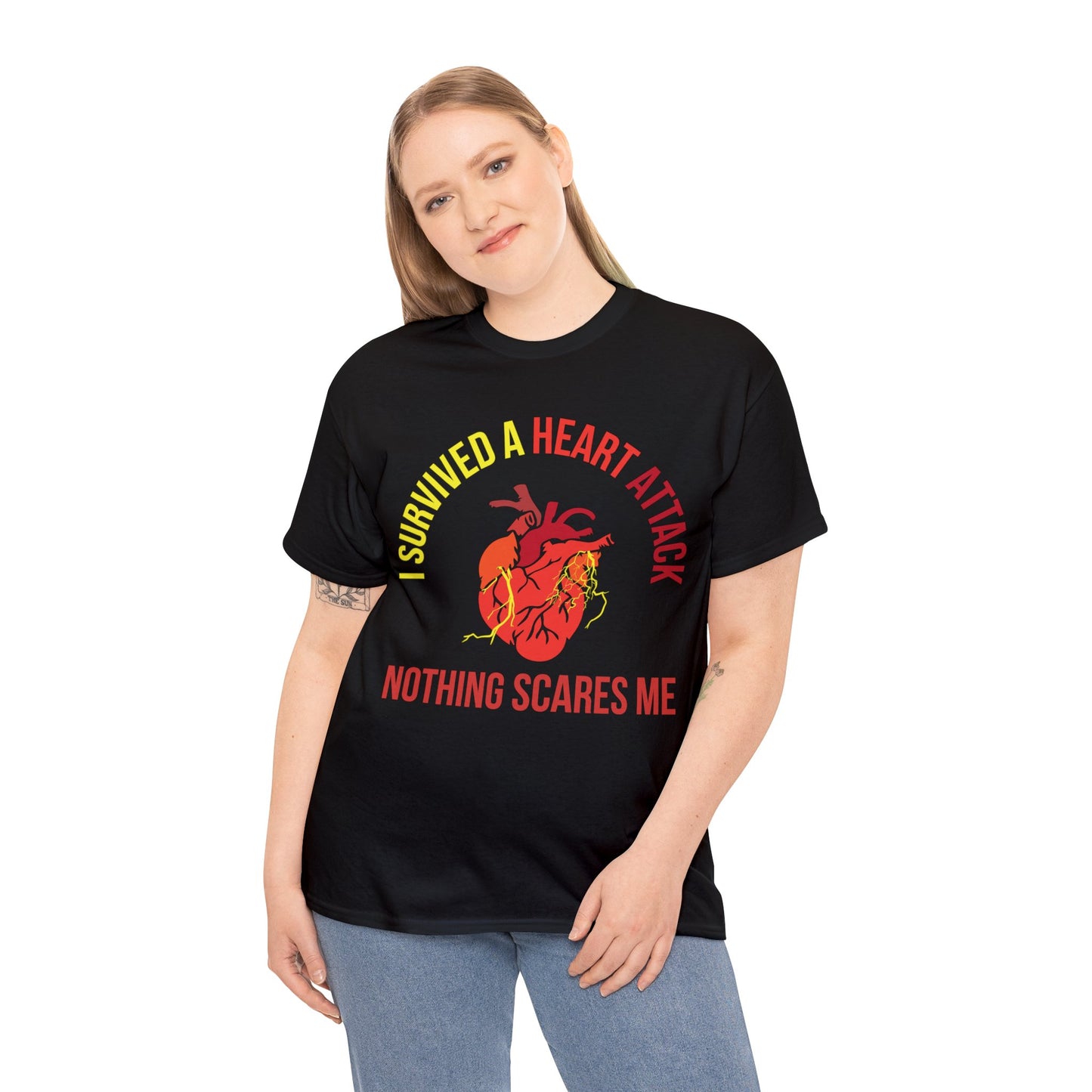 "I Survived a Heart Attack...Nothing Scares Me" 100% Cotton T-Shirt (Unisex)
