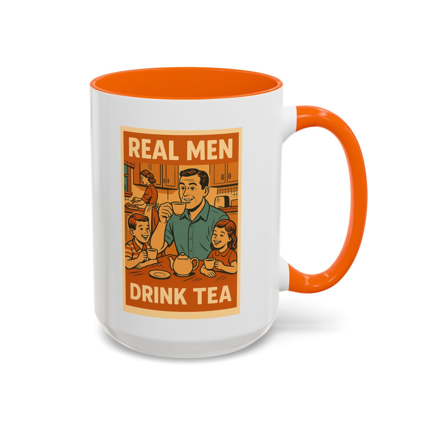 "Real Men Drink Tea" Cartoon Accent Coffee Mug, 11oz and 15 Oz
