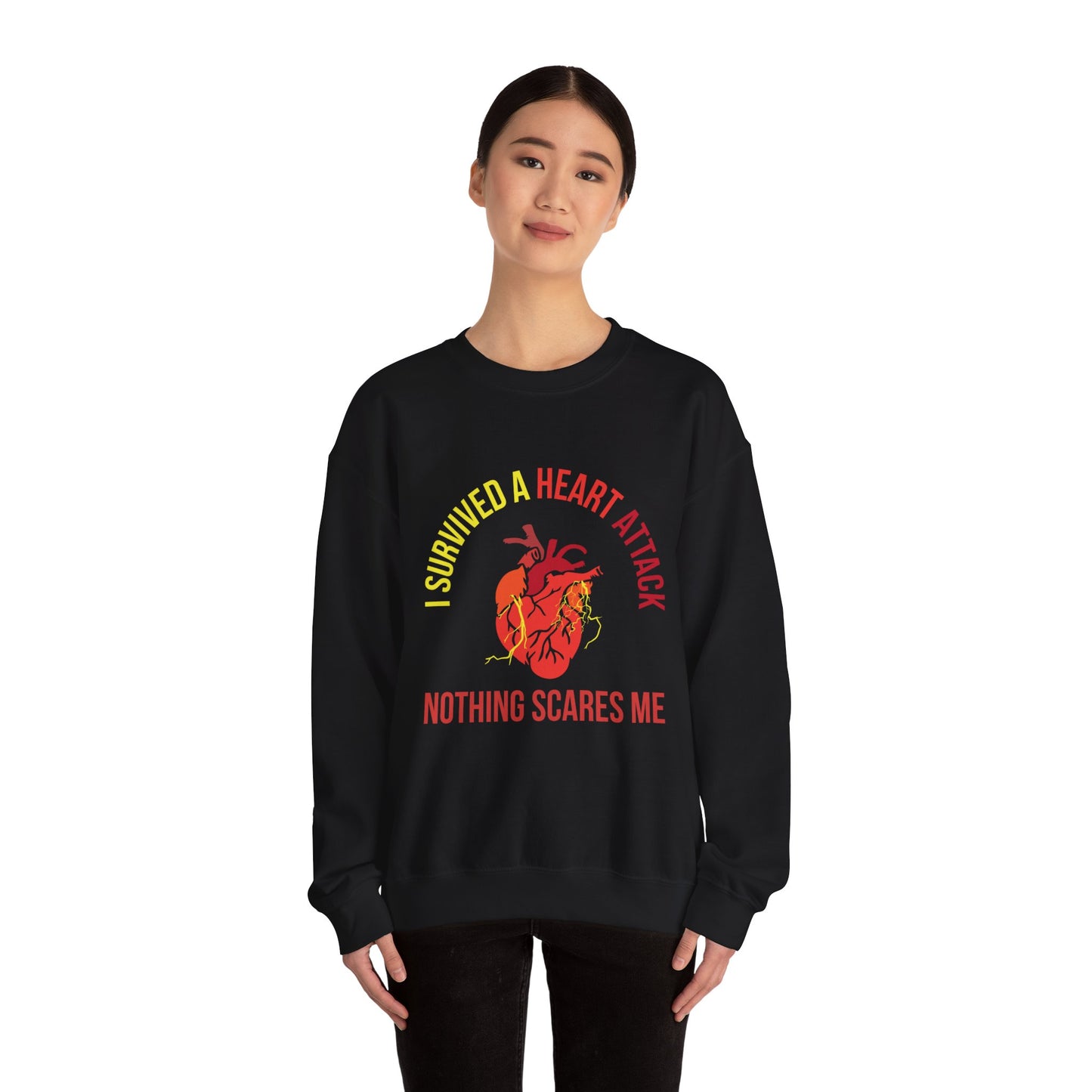 "I Survived A Heart Attack...Nothing Scares Me" Heavy Blend™ Crewneck Sweatshirt (Unisex)