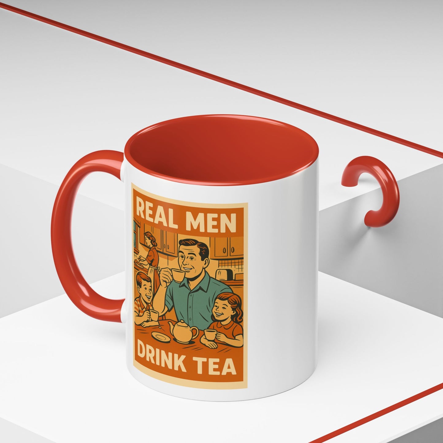 "Real Men Drink Tea" Cartoon Accent Coffee Mug, 11oz and 15 Oz