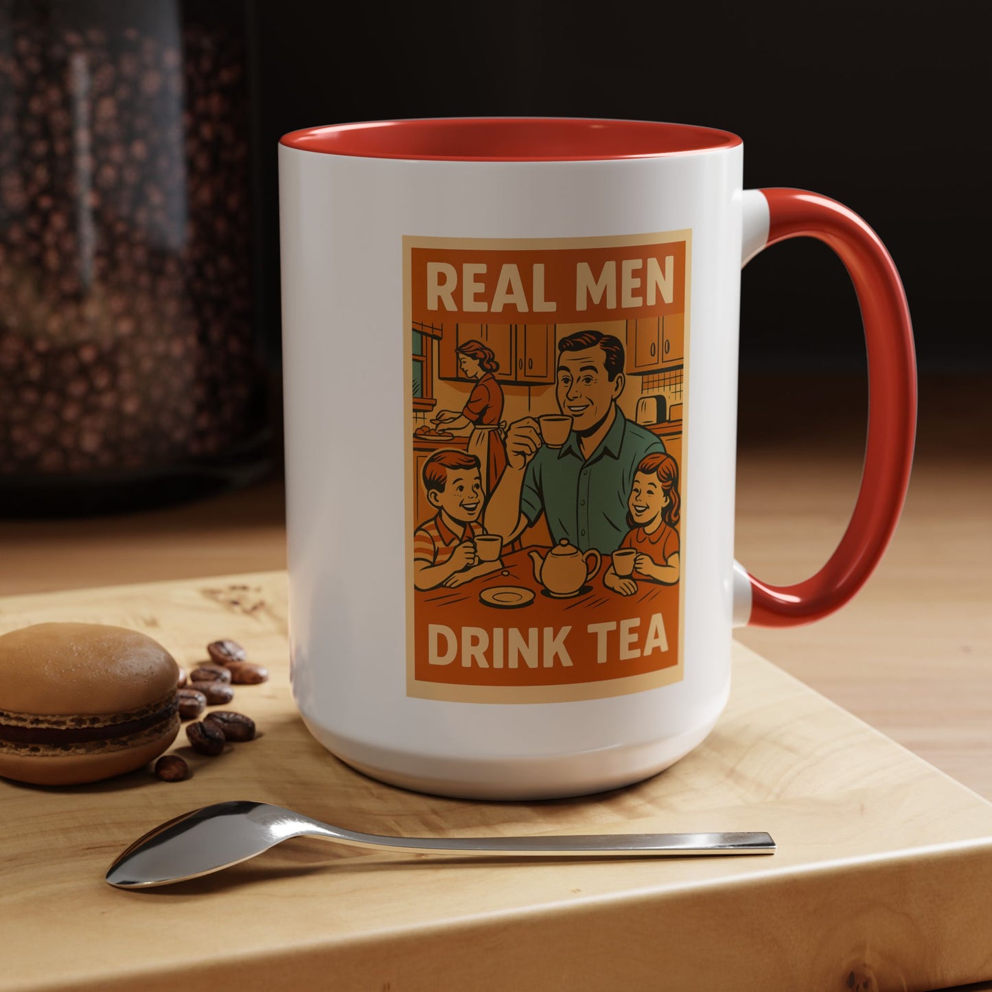 "Real Men Drink Tea" Cartoon Accent Coffee Mug, 11oz and 15 Oz