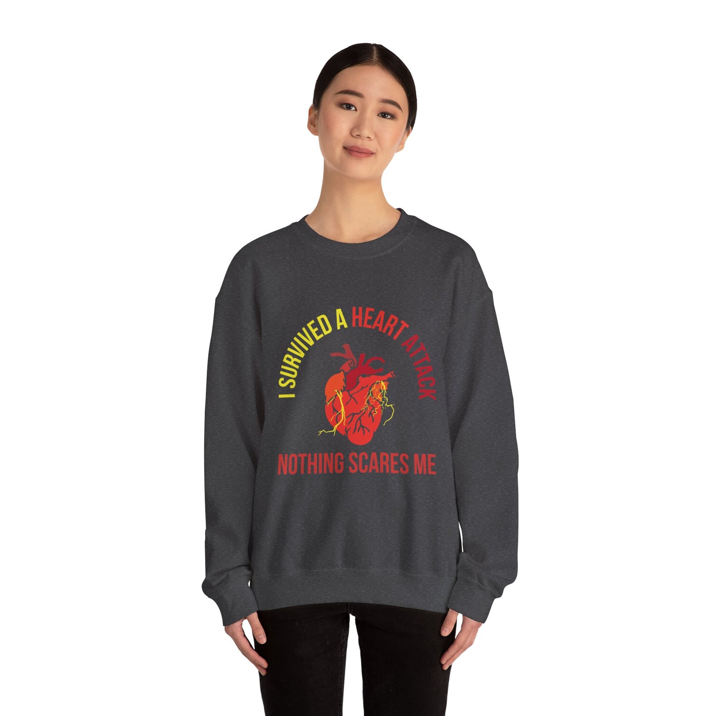 "I Survived A Heart Attack...Nothing Scares Me" Heavy Blend™ Crewneck Sweatshirt (Unisex)