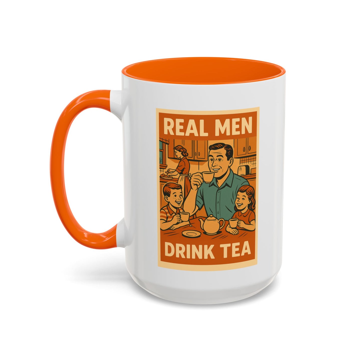 "Real Men Drink Tea" Cartoon Accent Coffee Mug, 11oz and 15 Oz