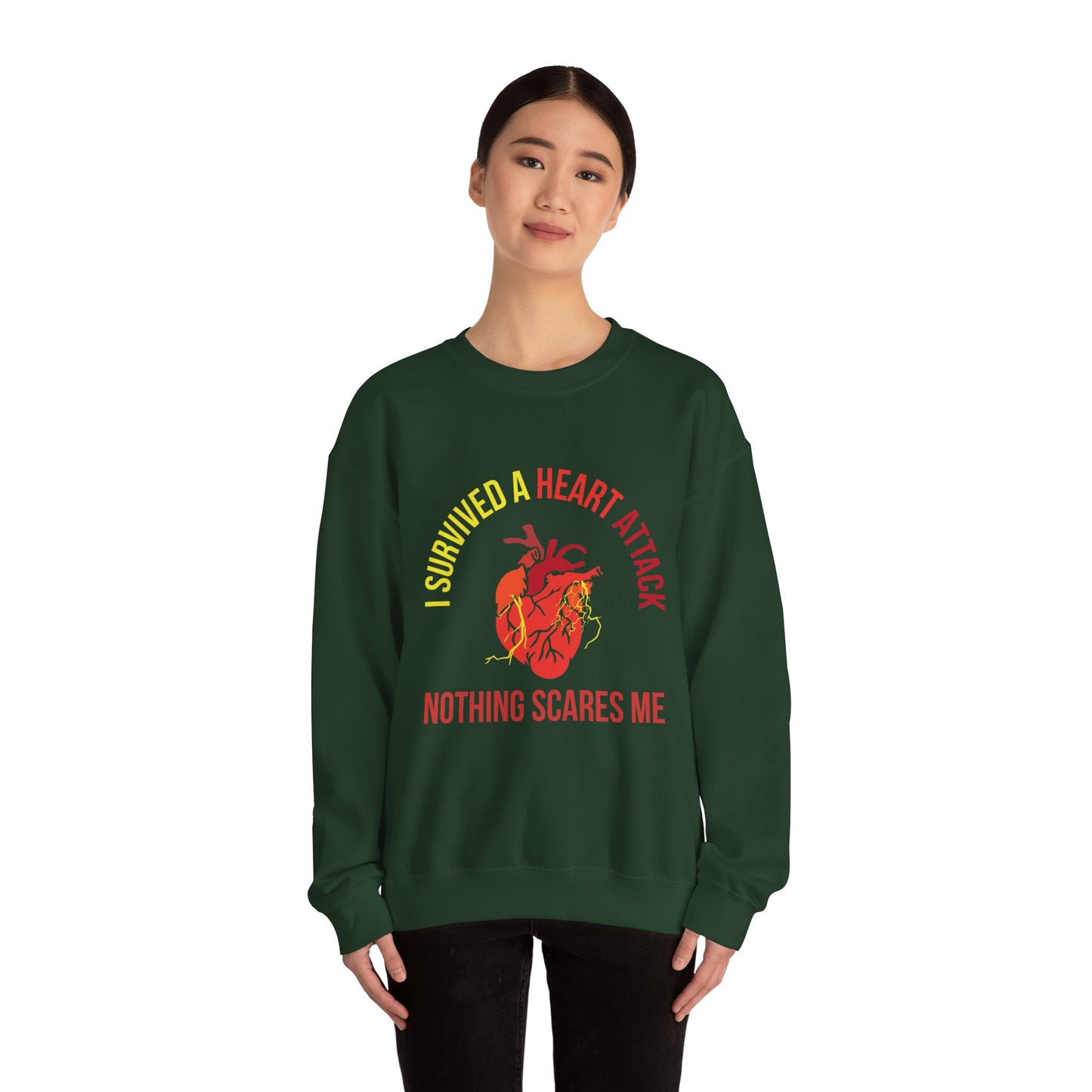 "I Survived A Heart Attack...Nothing Scares Me" Heavy Blend™ Crewneck Sweatshirt (Unisex)