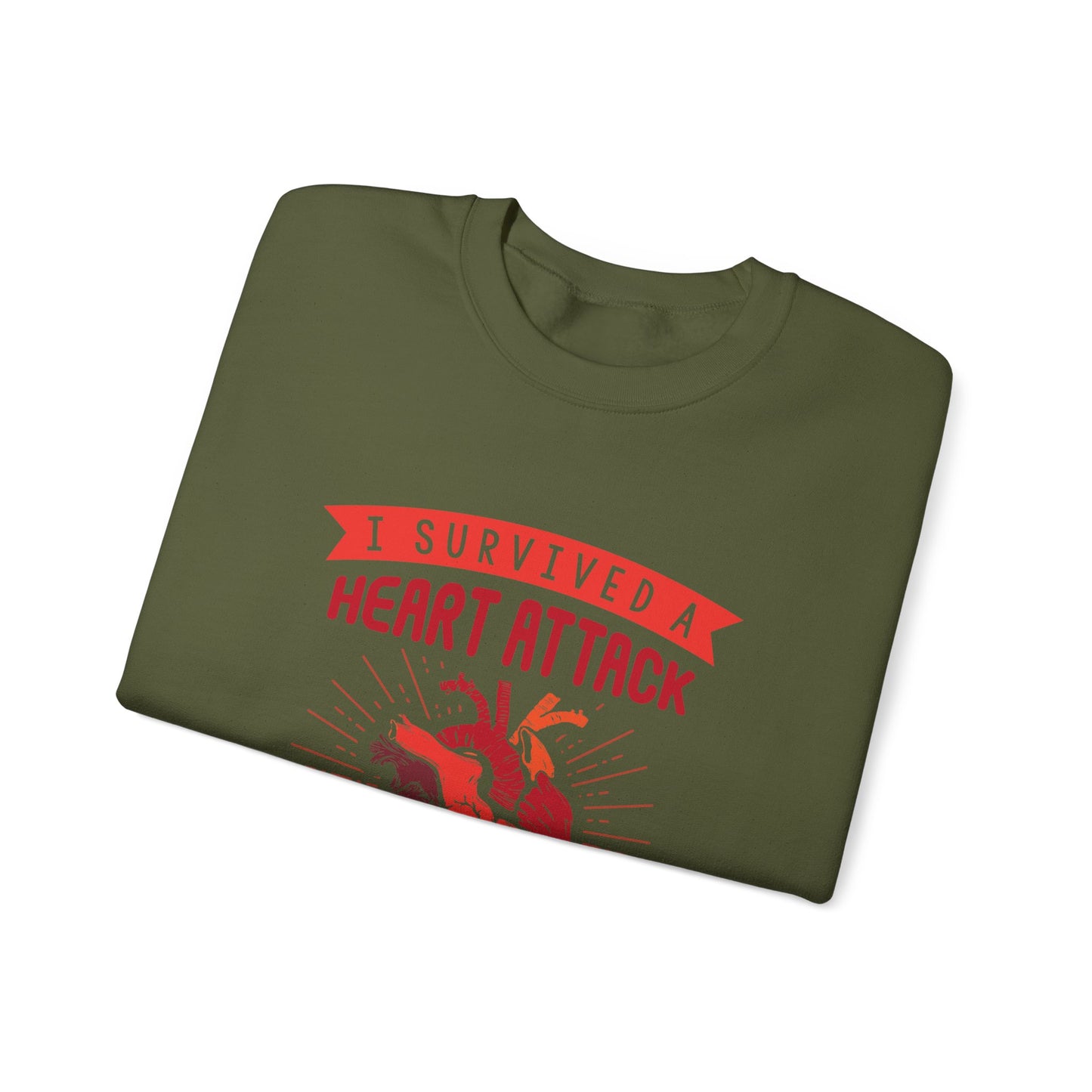 "I Survived A Heart Attack...You Think You Scare Me" Heavy Blend™ Crewneck Sweatshirt (Unisex)