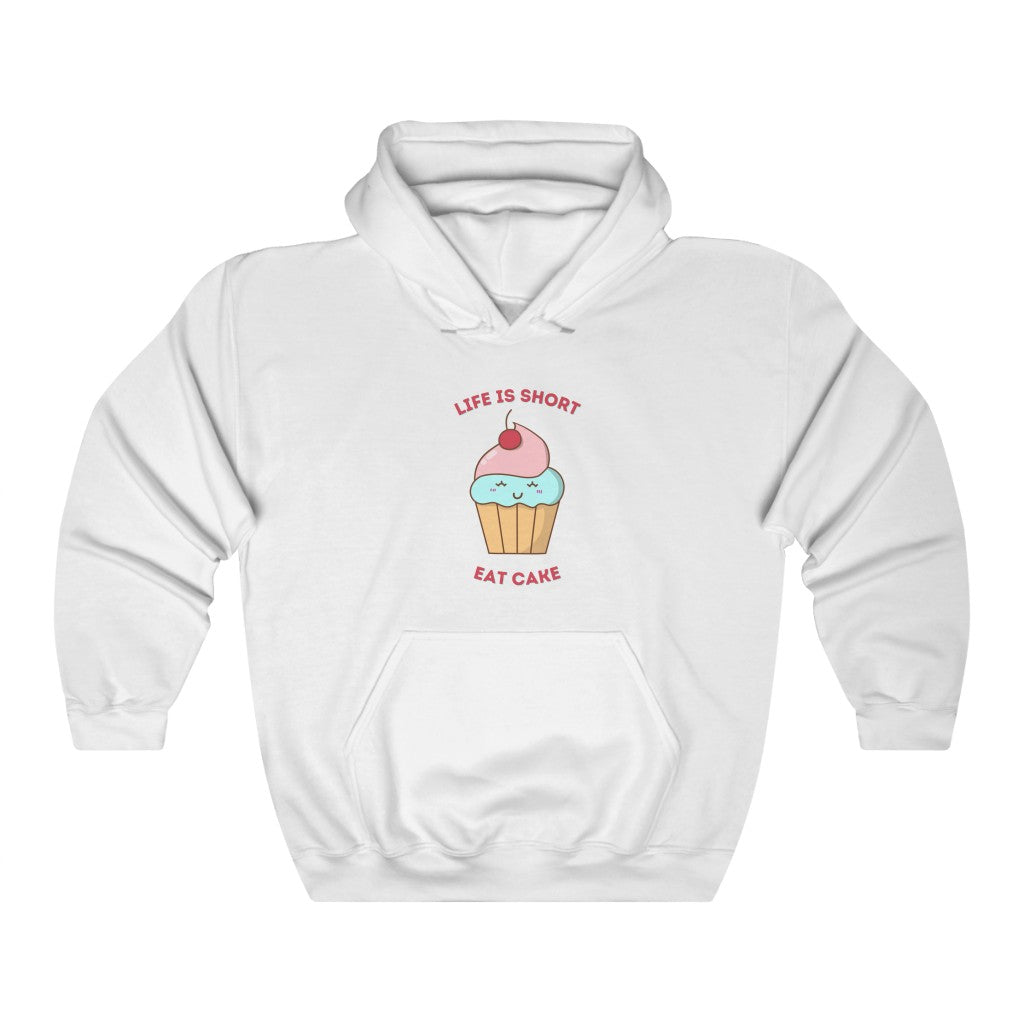 "Life Is Short. Eat Cake" Heavy Blend™ Hoodie Sweatshirt (Unisex)