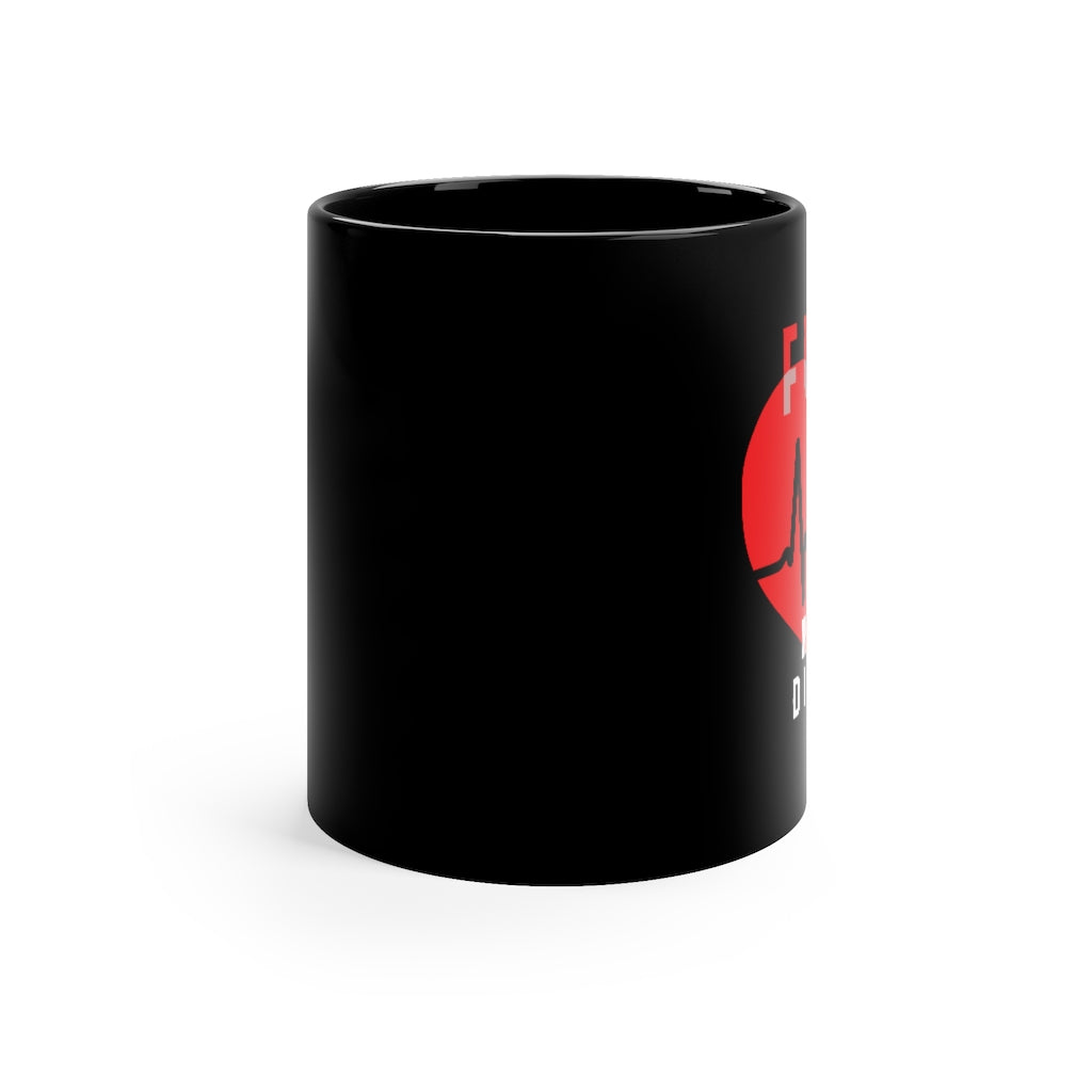 "Fuck Heart Disease" Black Coffee Mug, 11 0z (Right-Handed)