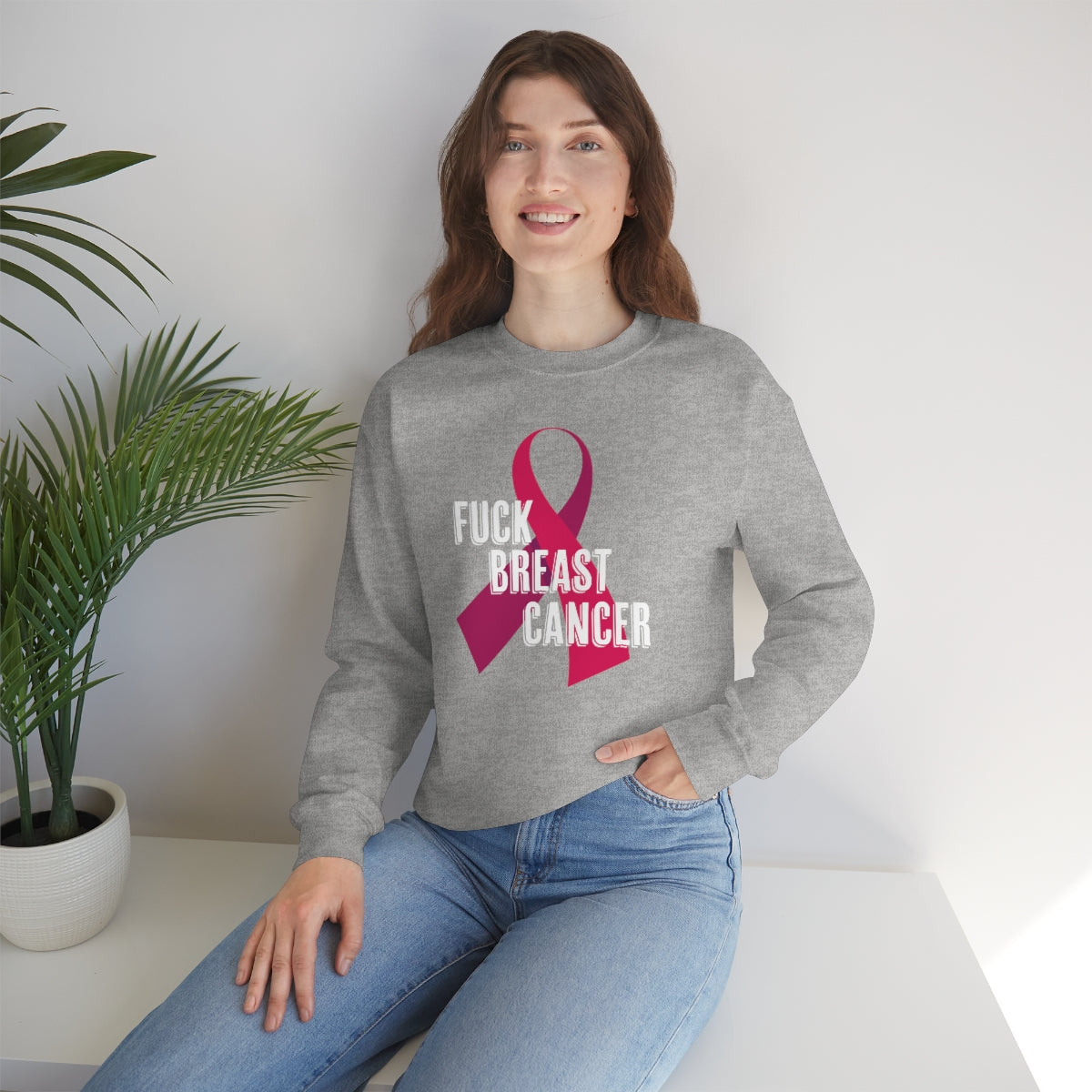 "F*** Breast Cancer" Heavy Blend™ Crewneck Sweatshirt Unisex