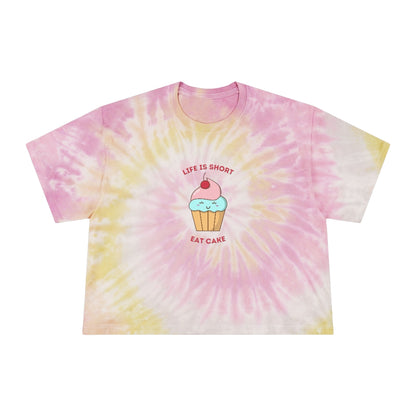 "Life Is Short, Eat Cake" Tie-Dye Crop T-Shirt